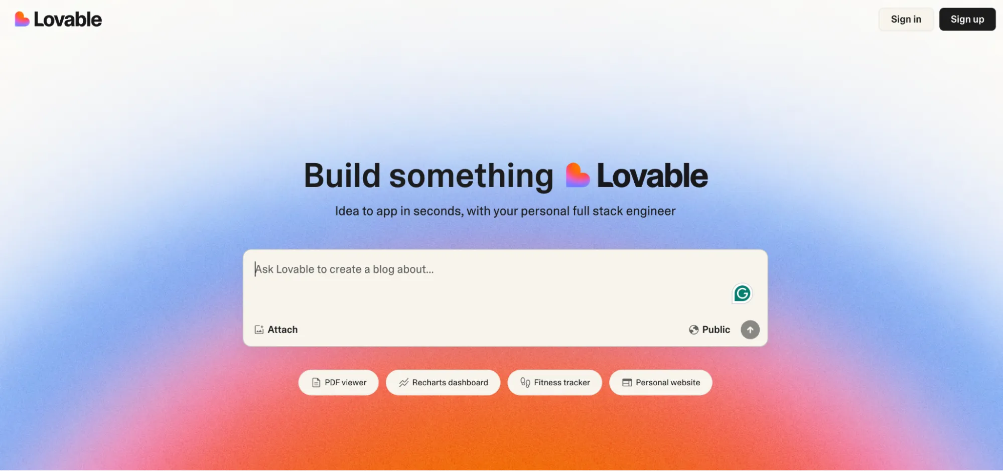 Lovable homepage
