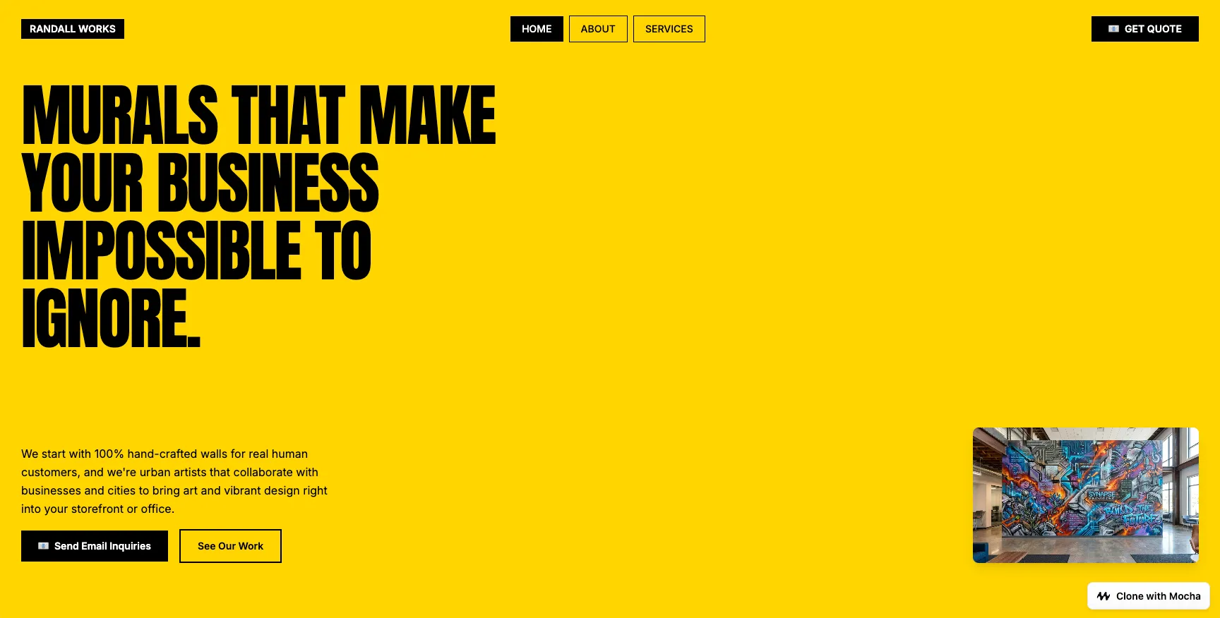 An example of a mural business website built with Mocha